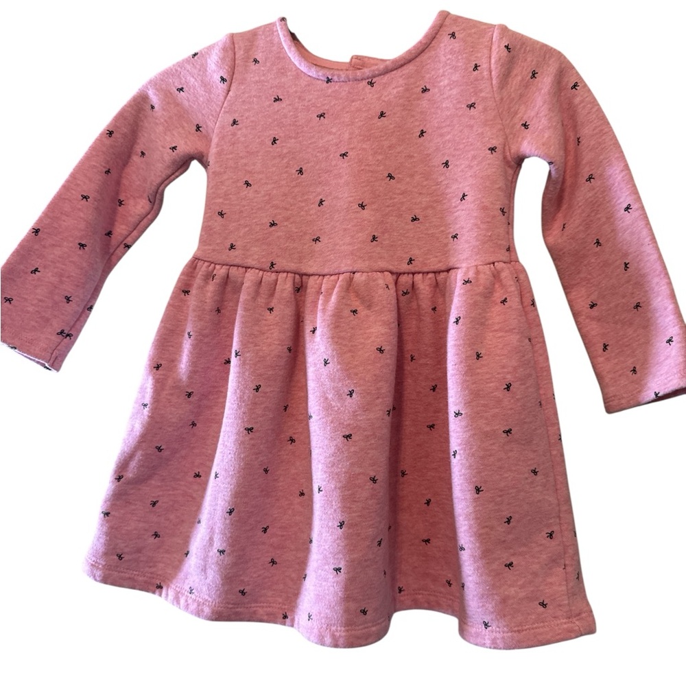 Carters Dress Baby Girl Sz 24 months Pink Bows Long Sleeve Flannel Lined Comfy